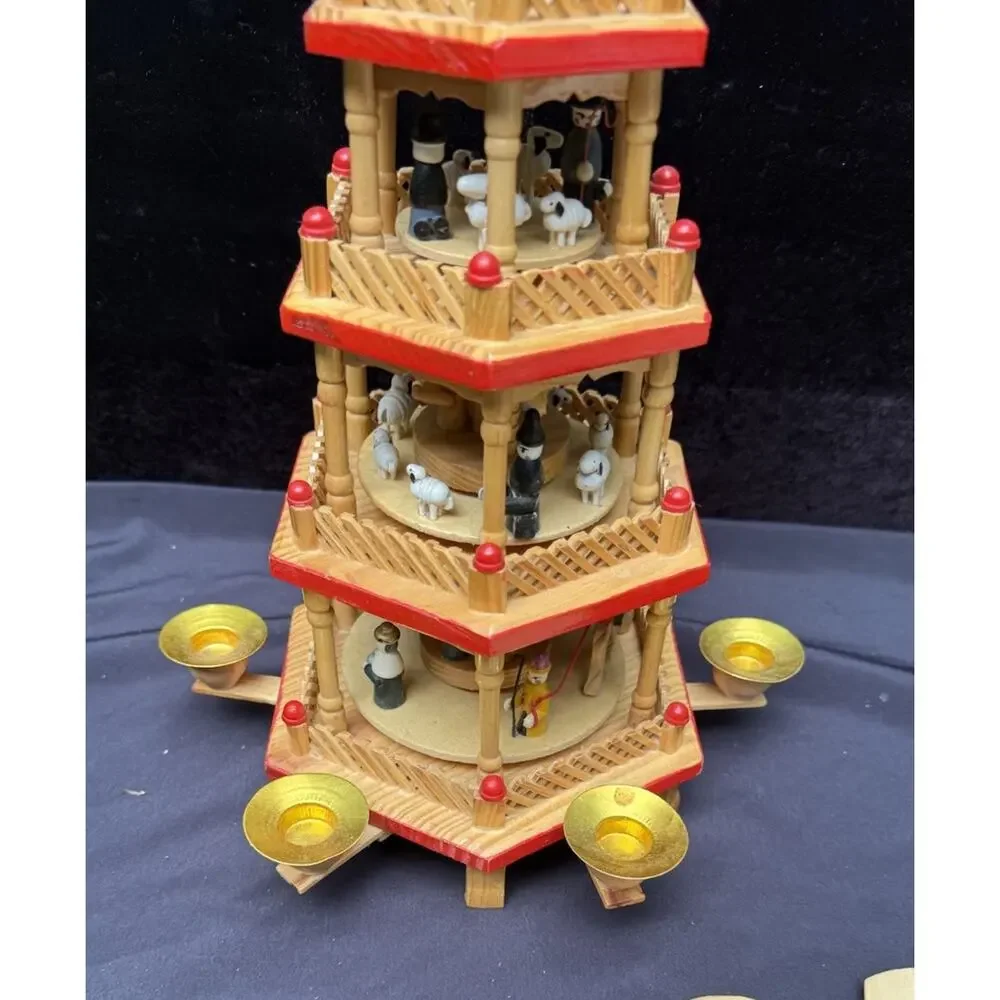 Vintage Lillian Vernon 4 Tier Wood Christmas Spinning Pyramid Complete